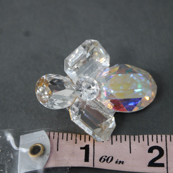 Wendy Gell Silver Aurora Cluster Rhinestones 1.75" Clip On Earrings