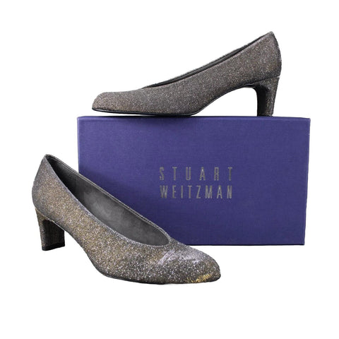 Stuart Weitzman Sz 8 N Silver Gold Sparkle Chic Pump Closed Toe 2.5" Heels