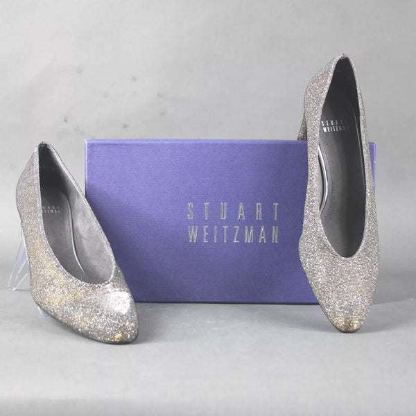 Stuart Weitzman Sz 8 N Silver Gold Sparkle Chic Pump Closed Toe 2.5" Heels