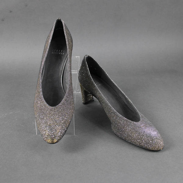 Stuart Weitzman Sz 8 N Silver Gold Sparkle Chic Pump Closed Toe 2.5" Heels