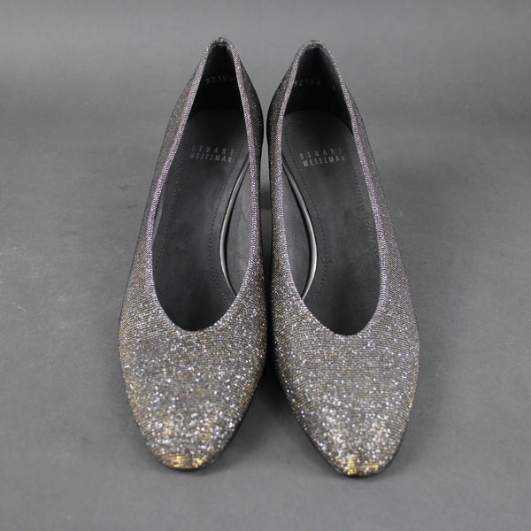 Stuart Weitzman Sz 8 N Silver Gold Sparkle Chic Pump Closed Toe 2.5" Heels