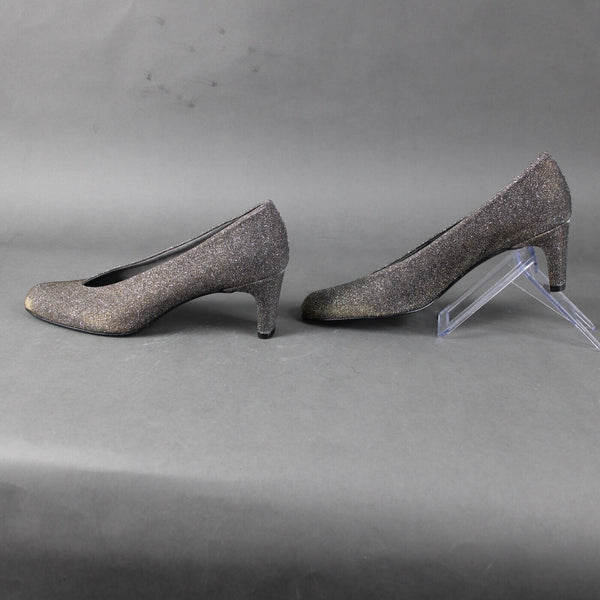 Stuart Weitzman Sz 8 N Silver Gold Sparkle Chic Pump Closed Toe 2.5" Heels