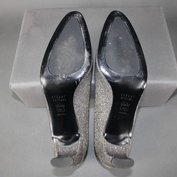 Stuart Weitzman Sz 8 N Silver Gold Sparkle Chic Pump Closed Toe 2.5" Heels