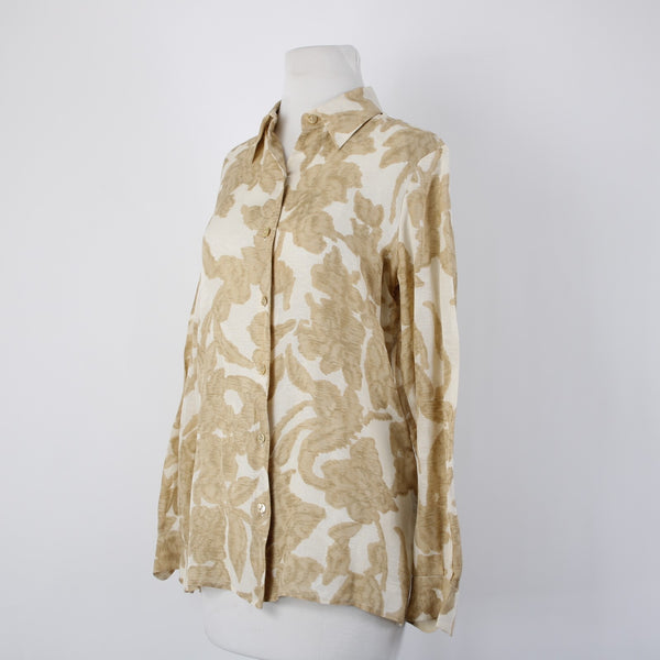 Dana Buchman Top Set Sz 2 Tan White Twin Set Collar Silk Linen Tank And Top Set