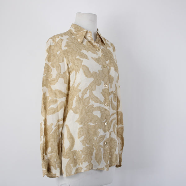 Dana Buchman Top Set Sz 2 Tan White Twin Set Collar Silk Linen Tank And Top Set