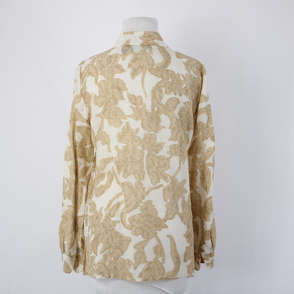 Dana Buchman Top Set Sz 2 Tan White Twin Set Collar Silk Linen Tank And Top Set