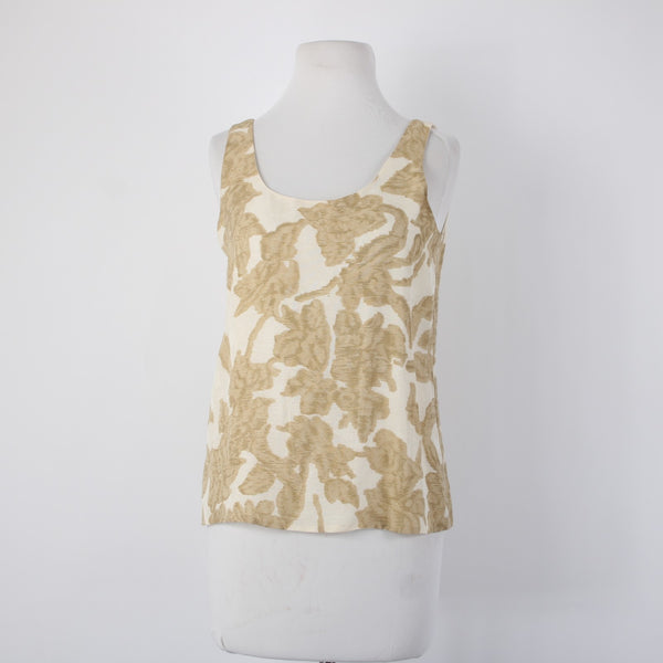 Dana Buchman Top Set Sz 2 Tan White Twin Set Collar Silk Linen Tank And Top Set