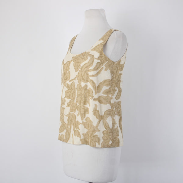 Dana Buchman Top Set Sz 2 Tan White Twin Set Collar Silk Linen Tank And Top Set