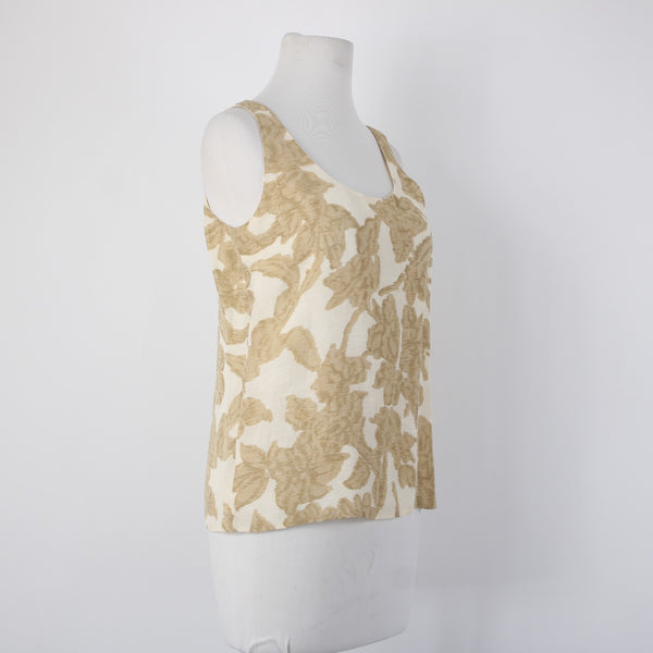 Dana Buchman Top Set Sz 2 Tan White Twin Set Collar Silk Linen Tank And Top Set