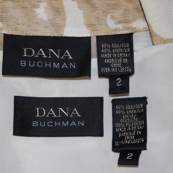 Dana Buchman Top Set Sz 2 Tan White Twin Set Collar Silk Linen Tank And Top Set