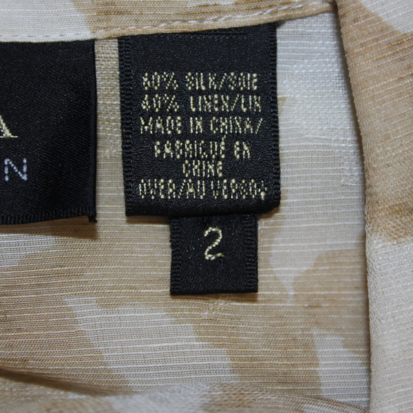 Dana Buchman Top Set Sz 2 Tan White Twin Set Collar Silk Linen Tank And Top Set