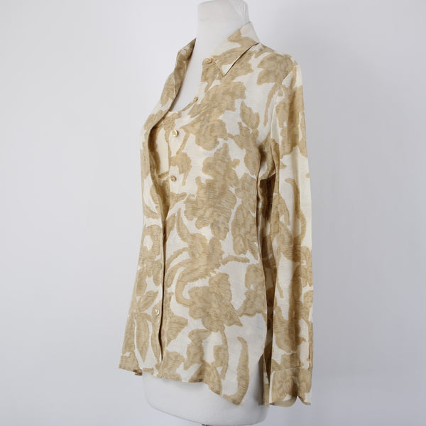 Dana Buchman Top Set Sz 2 Tan White Twin Set Collar Silk Linen Tank And Top Set