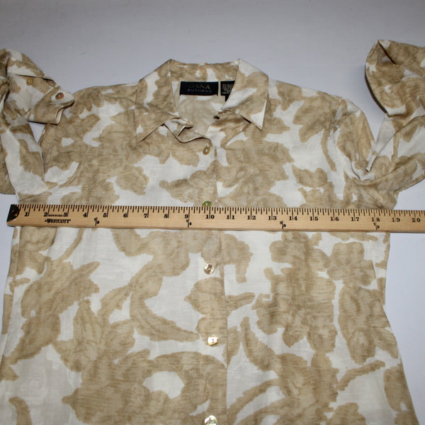 Dana Buchman Top Set Sz 2 Tan White Twin Set Collar Silk Linen Tank And Top Set