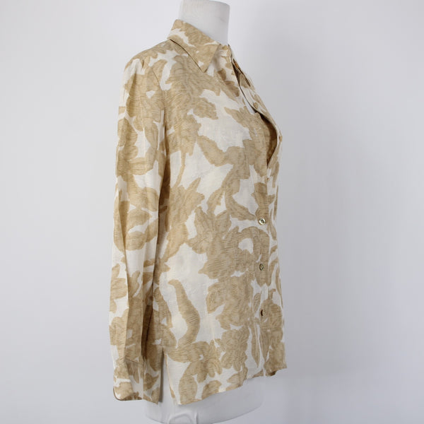 Dana Buchman Top Set Sz 2 Tan White Twin Set Collar Silk Linen Tank And Top Set