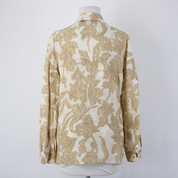 Dana Buchman Top Set Sz 2 Tan White Twin Set Collar Silk Linen Tank And Top Set