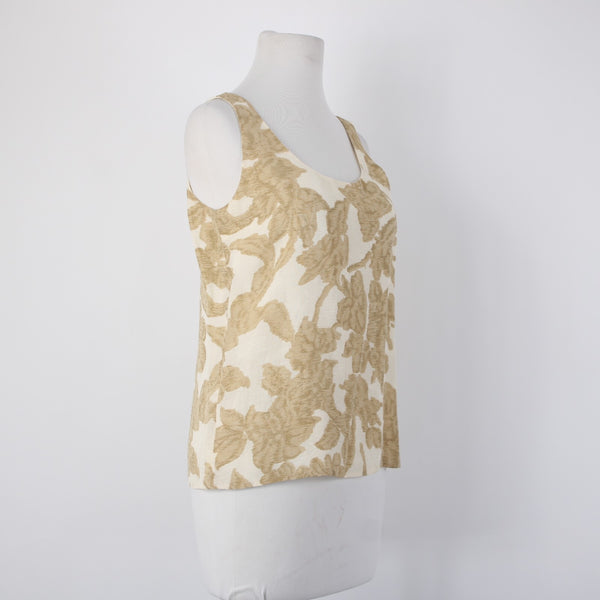 Dana Buchman Top Set Sz 2 Tan White Twin Set Collar Silk Linen Tank And Top Set