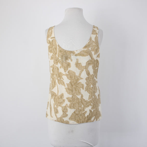 Dana Buchman Top Set Sz 2 Tan White Twin Set Collar Silk Linen Tank And Top Set