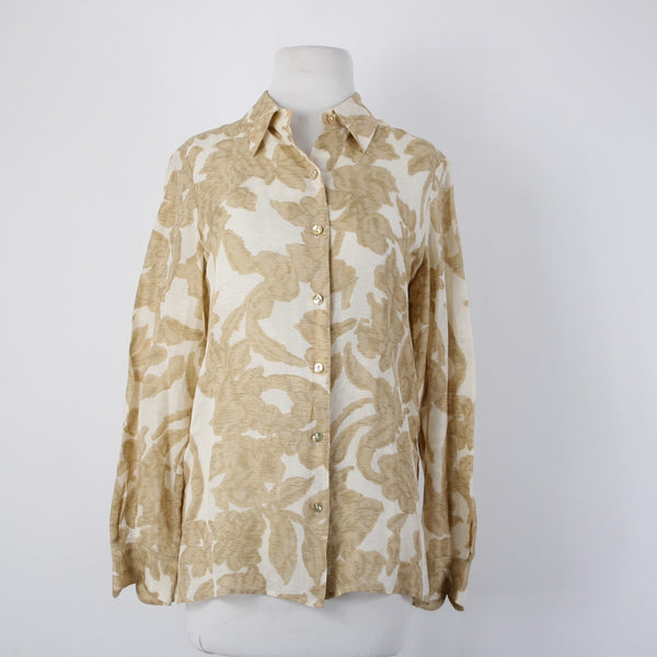 Dana Buchman Top Set Sz 2 Tan White Twin Set Collar Silk Linen Tank And Top Set