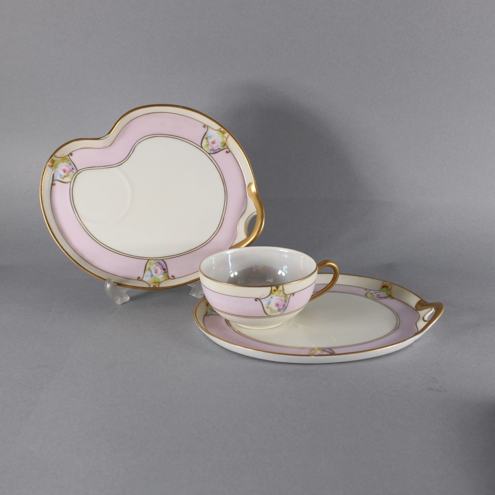 Meito Tea Cup With Saucer 3 Pc Pink White Multi Color Floral Hand Painted Japan