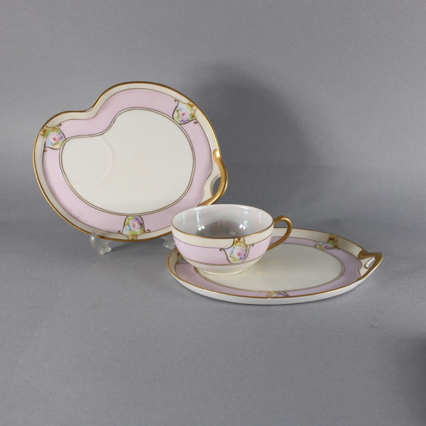 Meito Tea Cup With Saucer 3 Pc Pink White Multi Color Floral Hand Painted Japan