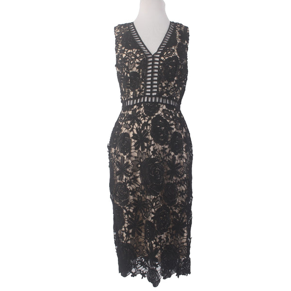 Love X Design Dress NEW $47 Sz M Black Tan Embroidered Eyelets 100% Poly