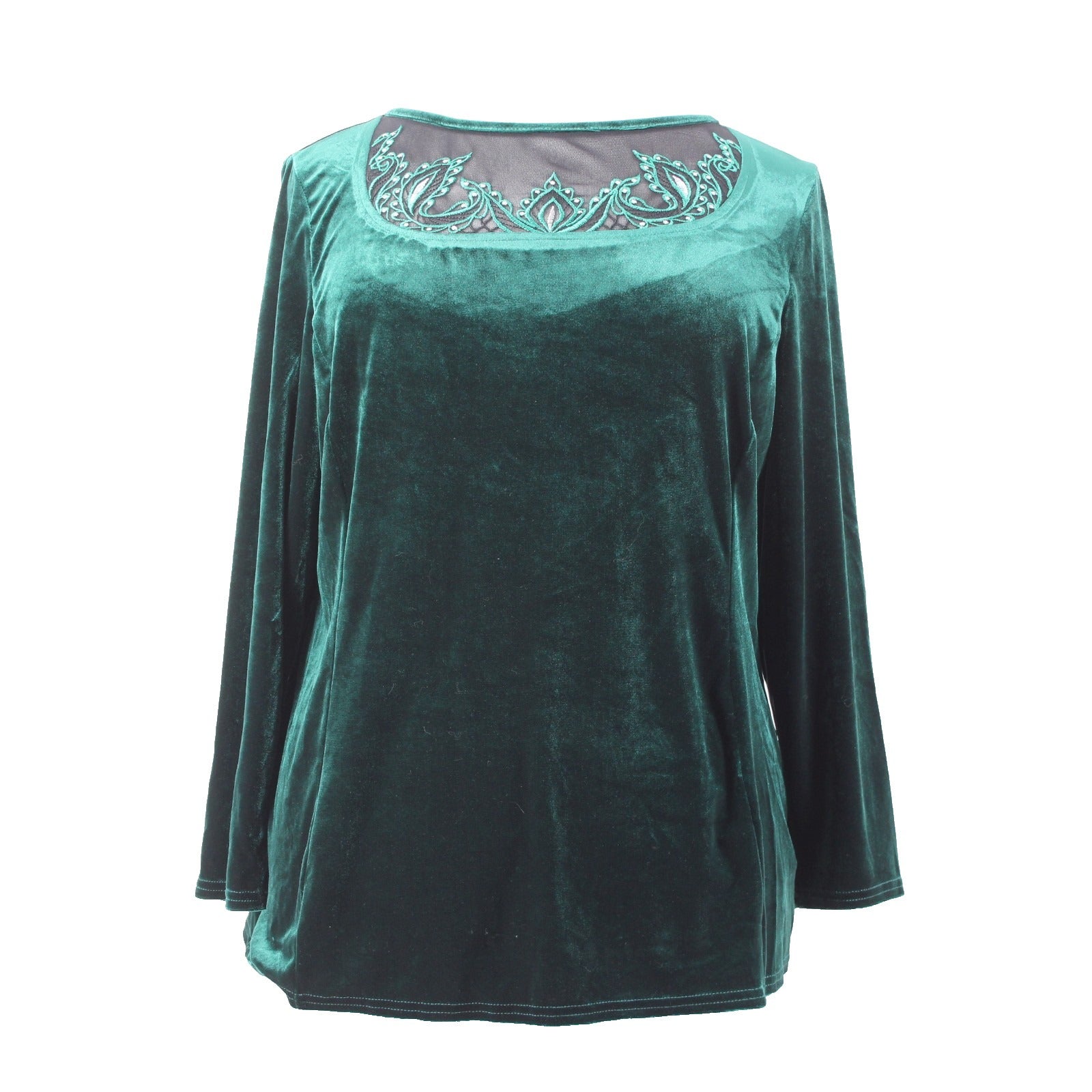 Bob Mackie Top NEW Sz XL Green Black Velour Embroidered Polyester Spandex Top