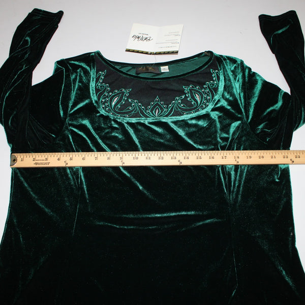 Bob Mackie Top NEW Sz XL Green Black Velour Embroidered Polyester Spandex Top