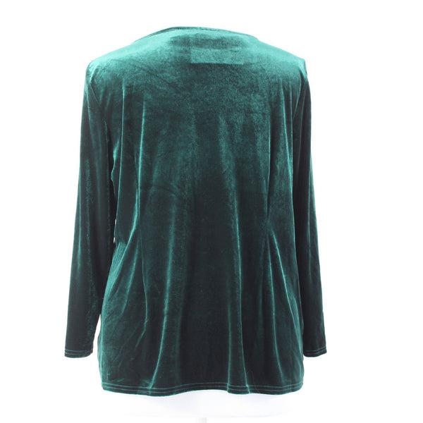 Bob Mackie Top NEW Sz XL Green Black Velour Embroidered Polyester Spandex Top