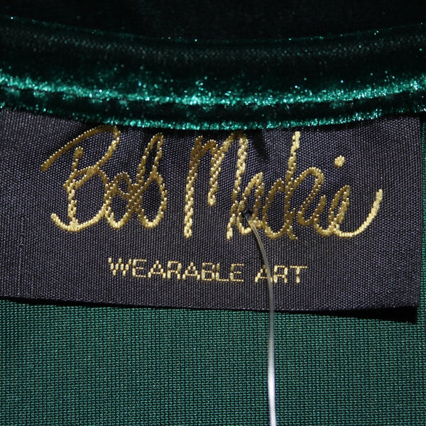Bob Mackie Top NEW Sz XL Green Black Velour Embroidered Polyester Spandex Top