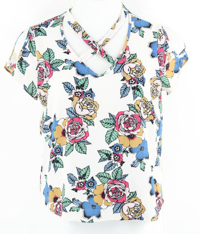 Urban Romantics Sz L Ivory Multi X Detail Cold Shoulder Polyester Blend Top