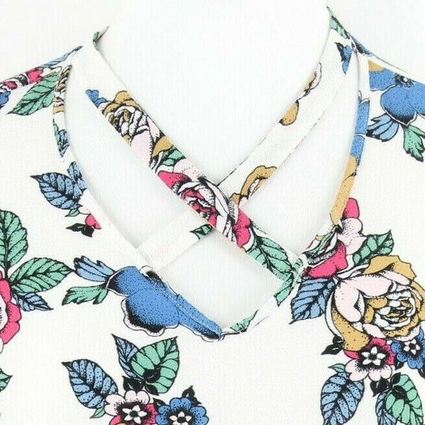 Urban Romantics Sz L Ivory Multi X Detail Cold Shoulder Polyester Blend Top