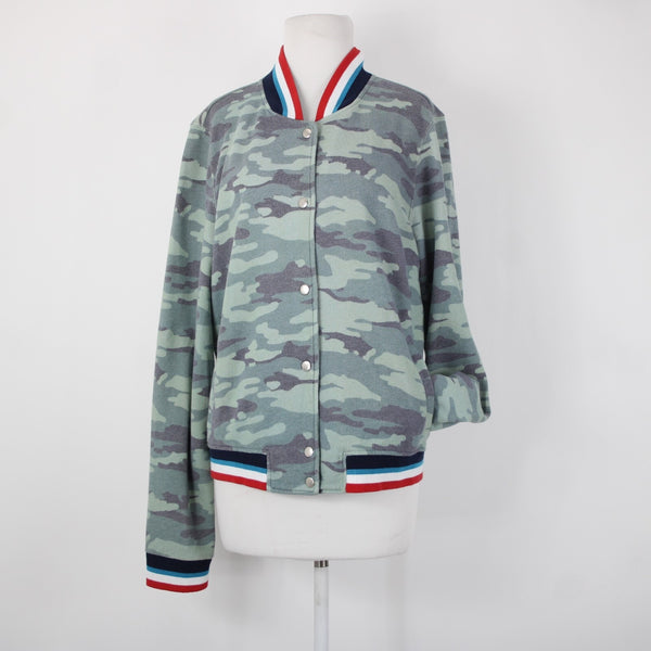 Sol Angeles Sz XL Green Multi Color Camo Snap Button Collared Cotton Poly Jacket