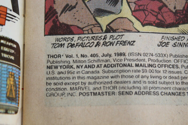 Marvel Thor Annihilus Vol. 1 No. 405 July 1989 Comic Book