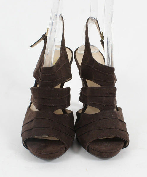 Nine West Sz 7M Brown Cage High Heel Slingback Vegan Suede 4.5" Heels