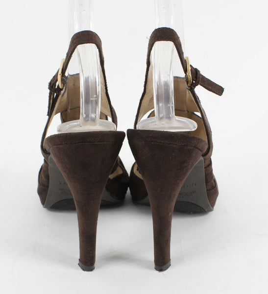Nine West Sz 7M Brown Cage High Heel Slingback Vegan Suede 4.5" Heels