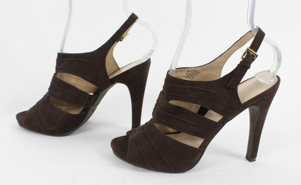 Nine West Sz 7M Brown Cage High Heel Slingback Vegan Suede 4.5" Heels