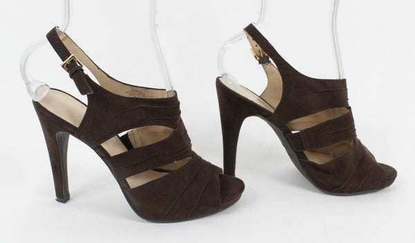 Nine West Sz 7M Brown Cage High Heel Slingback Vegan Suede 4.5" Heels