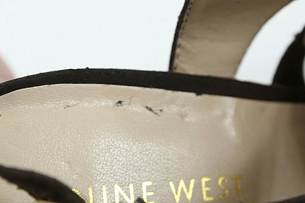 Nine West Sz 7M Brown Cage High Heel Slingback Vegan Suede 4.5" Heels