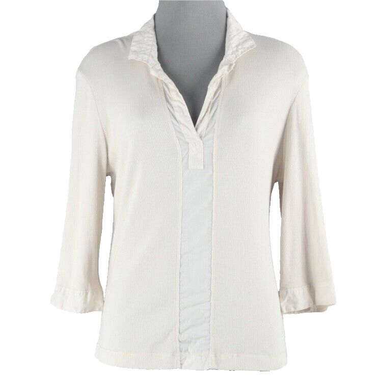 Sugar Sz 3 Beige Small Rib V Neck Collar 100% Cotton Top