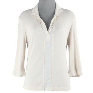 Sugar Sz 3 Beige Small Rib V Neck Collar 100% Cotton Top