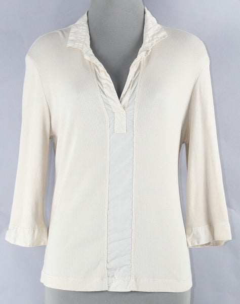 Sugar Sz 3 Beige Small Rib V Neck Collar 100% Cotton Top