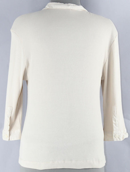 Sugar Sz 3 Beige Small Rib V Neck Collar 100% Cotton Top