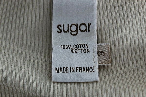 Sugar Sz 3 Beige Small Rib V Neck Collar 100% Cotton Top