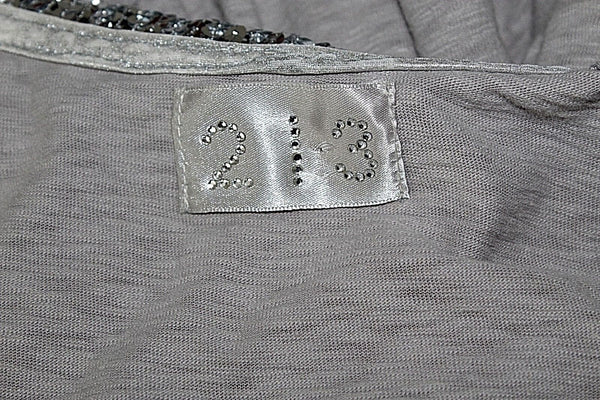 213 Sz M Silver Sequin Gray Distressed Destroyed Cotton Zip Hoodie Jacket