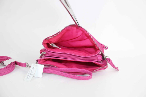 Minicci NEW $25 8 x 5 x 2 Pink Zip Convertible Faux Leather Crossbody Purse