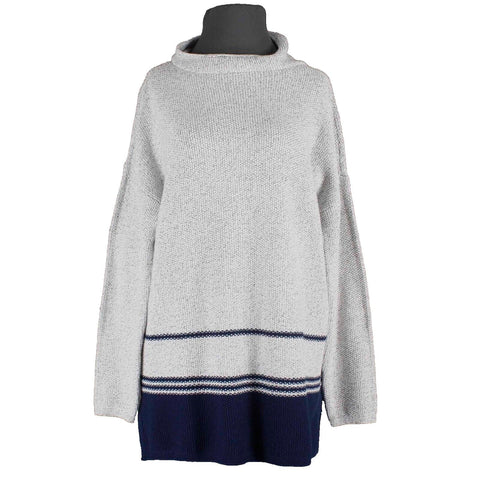 J Jill Sz S White Navy Turtleneck Long Sleeve Oversized Cotton Polyester Sweater