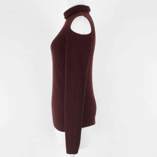 Theory NEW $113 Sz L Burgundy Ribbed Turtleneck Cold Shoulder Knit Top