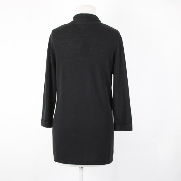 J Jill NEW $79 Sz S Black Collar Linen Rayon Wrap Sweater