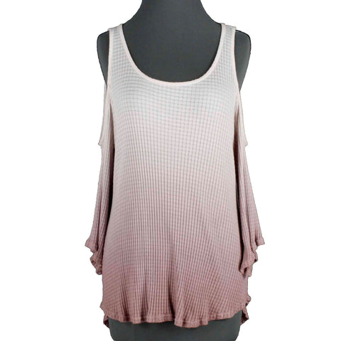 Stella Sz M Pink Rose Ombre Cold Shoulder Aysmm Rayon Cotton Top