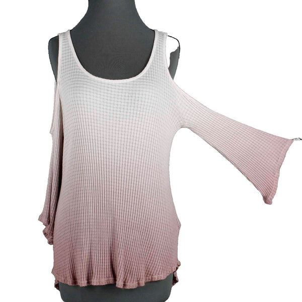 Stella Sz M Pink Rose Ombre Cold Shoulder Aysmm Rayon Cotton Top